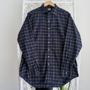 Sid Mashburn Shirt Mens XL Blue Green Button Up Plaid Flannel Cotton Long Sleeve
